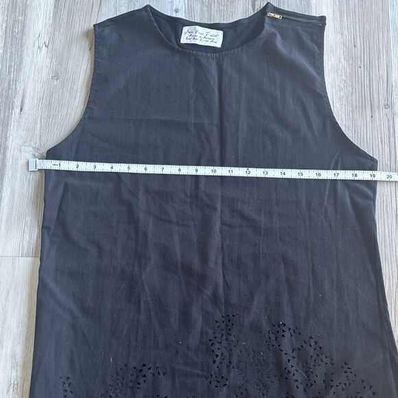 Zara Basic T Shirt Black Sleeveless Eyelet Top With Gold Zipper Size Large - Picture 6 of 7